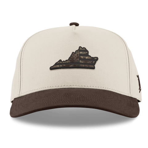 Virginia Timber Camo Patriot Curved 5 Panel Canvas Beige/Vintage Brown Back