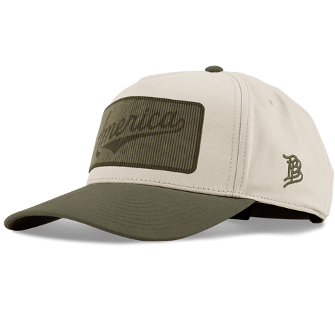 Tonal Corduroy America Badge Curved 5 Panel Canvas Beige/Vintage Loden