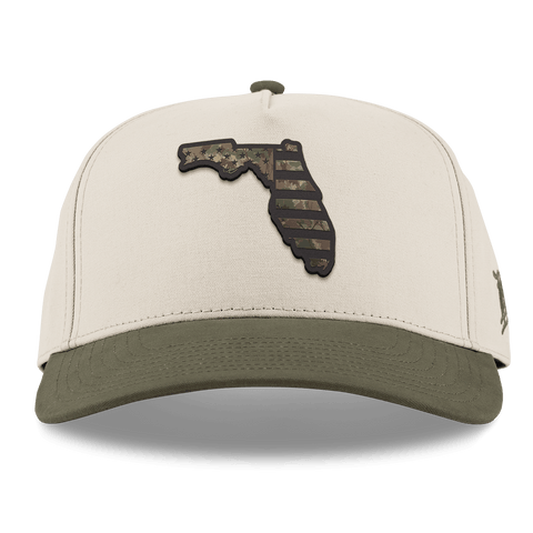 Florida Timber Camo Patriot Curved 5 Panel Canvas Beige/Vintage Loden