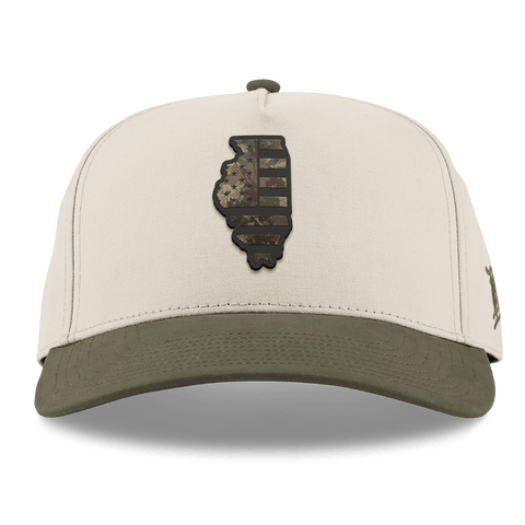Illinois Timber Camo Patriot Curved 5 Panel Canvas Beige/Vintage Loden