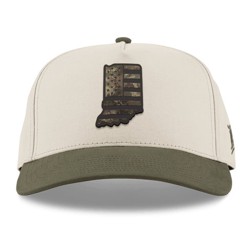 Indiana Timber Camo Patriot Curved 5 Panel Canvas Beige/Vintage Loden