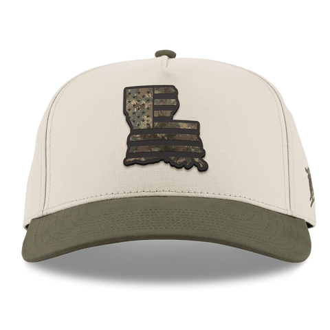 Louisiana Timber Camo Patriot Curved 5 Panel Canvas Beige/Vintage Loden