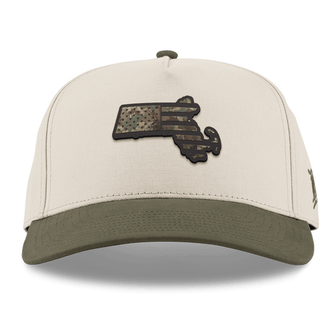 Massachusetts Timber Camo Patriot Curved 5 Panel Canvas Beige/Vintage Loden