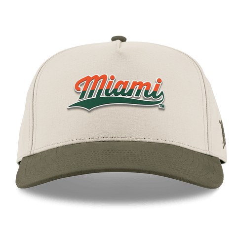 University of Miami "Miami Script" Curved 5 Panel Canvas Beige/Vintage Loden