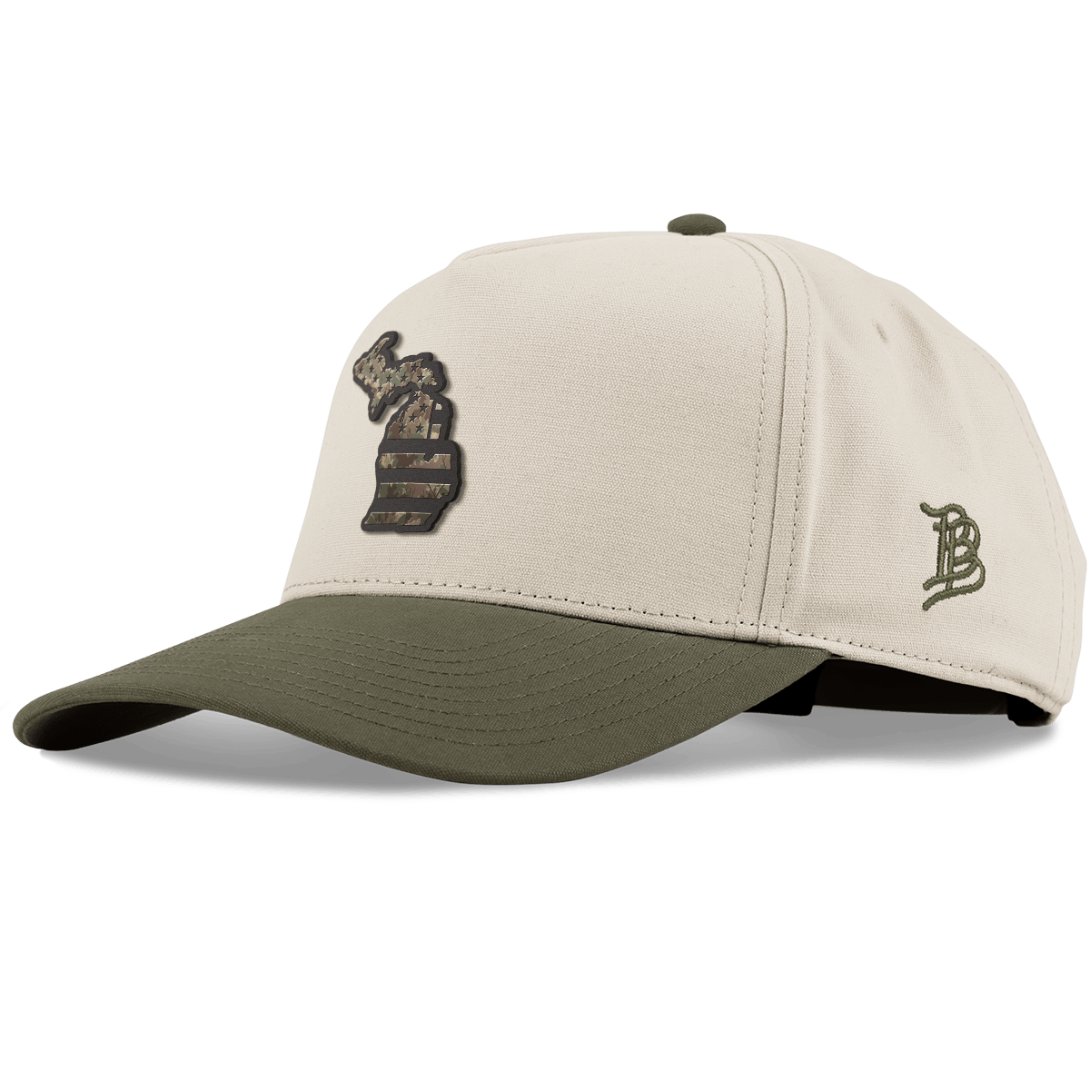 Michigan Timber Camo Patriot Curved 5 Panel Canvas Beige/Vintage Loden