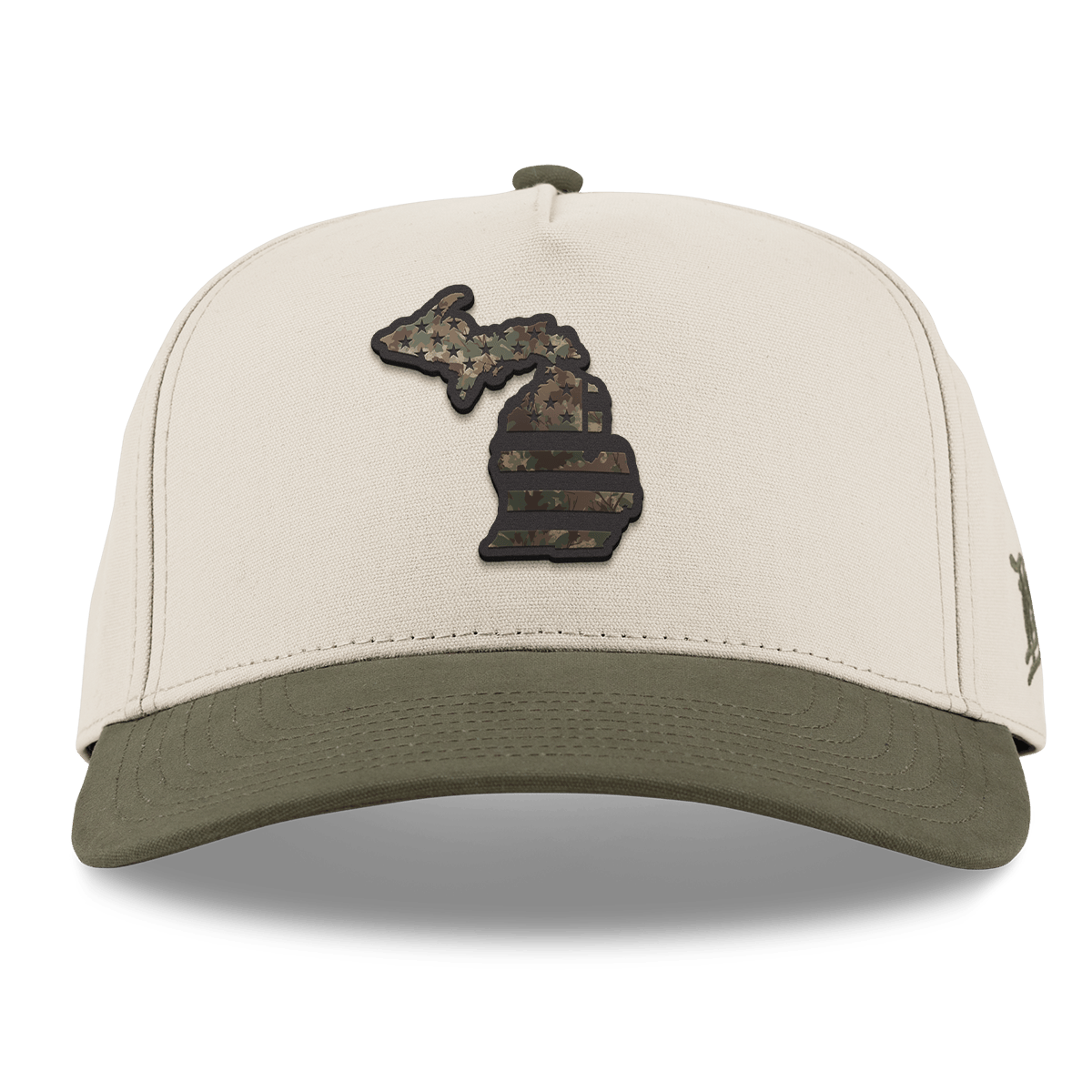 Michigan Timber Camo Patriot Curved 5 Panel Canvas Beige/Vintage Loden