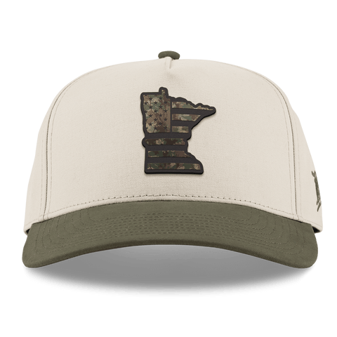 Minnesota Timber Camo Patriot Curved 5 Panel Canvas Beige/Vintage Loden