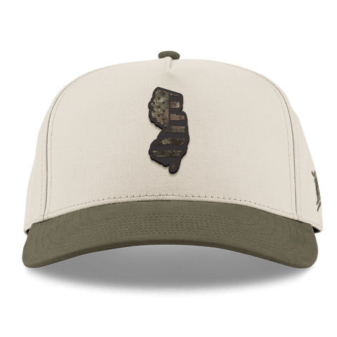 New Jersey Timber Camo Patriot Curved 5 Panel Canvas Beige/Vintage Loden