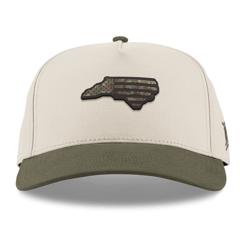 North Carolina Timber Camo Patriot Curved 5 Panel Canvas Beige/Vintage Loden
