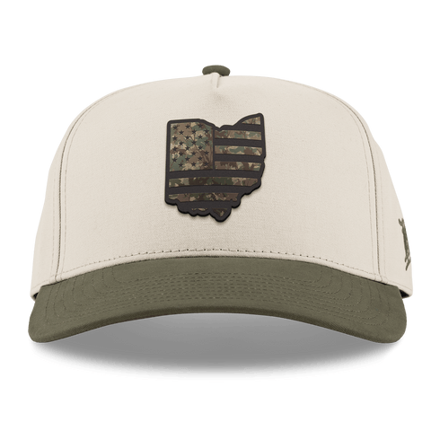 Ohio Timber Camo Patriot Curved 5 Panel Canvas Beige/Vintage Loden