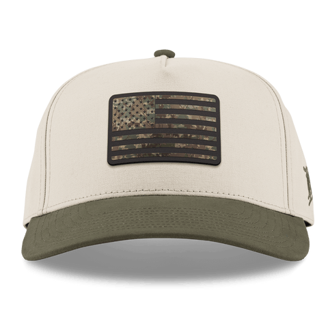 Old Glory Timber Camo Patriot Curved 5 Panel Canvas Beige/Vintage Loden