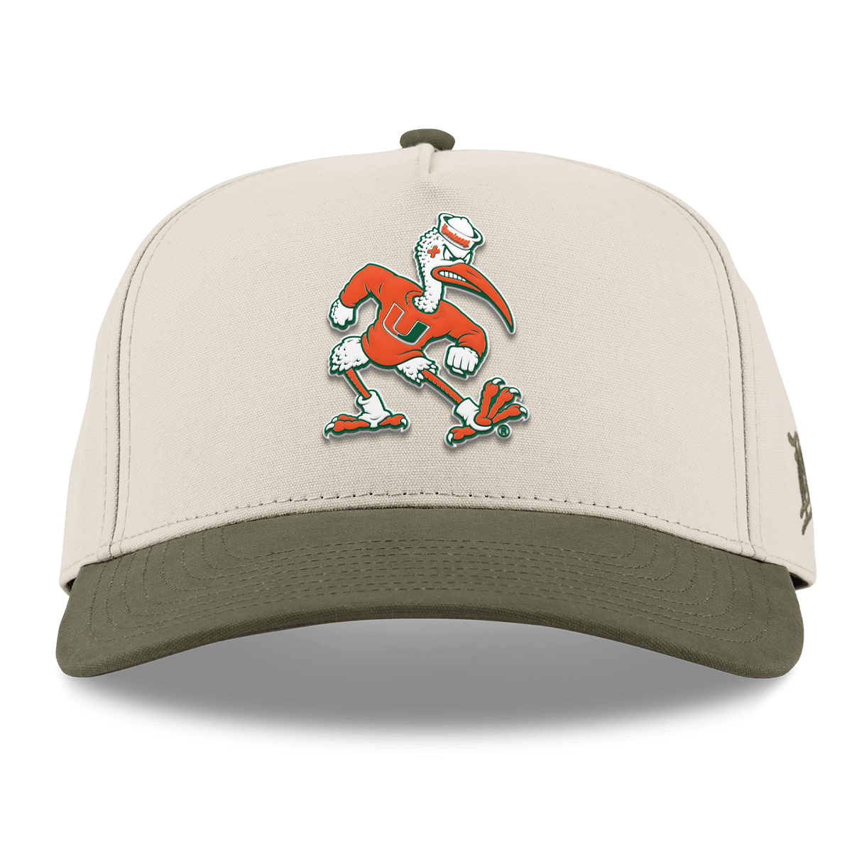 University of Miami "Sebastian the Ibis" Curved 5 Panel Canvas Beige/Vintage Loden