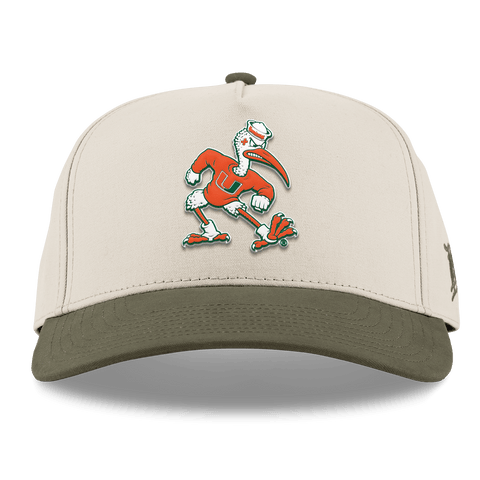 University of Miami "Sebastian the Ibis" Curved 5 Panel Canvas Beige/Vintage Loden