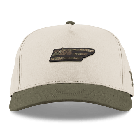 Tennessee Timber Camo Patriot Curved 5 Panel Canvas Beige/Vintage Loden