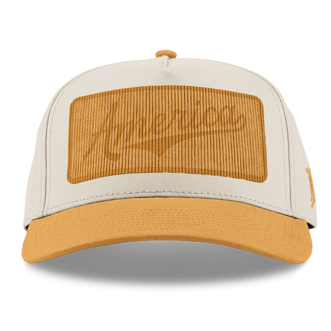 Tonal Corduroy America Badge Curved 5 Panel Canvas Beige/Wheat