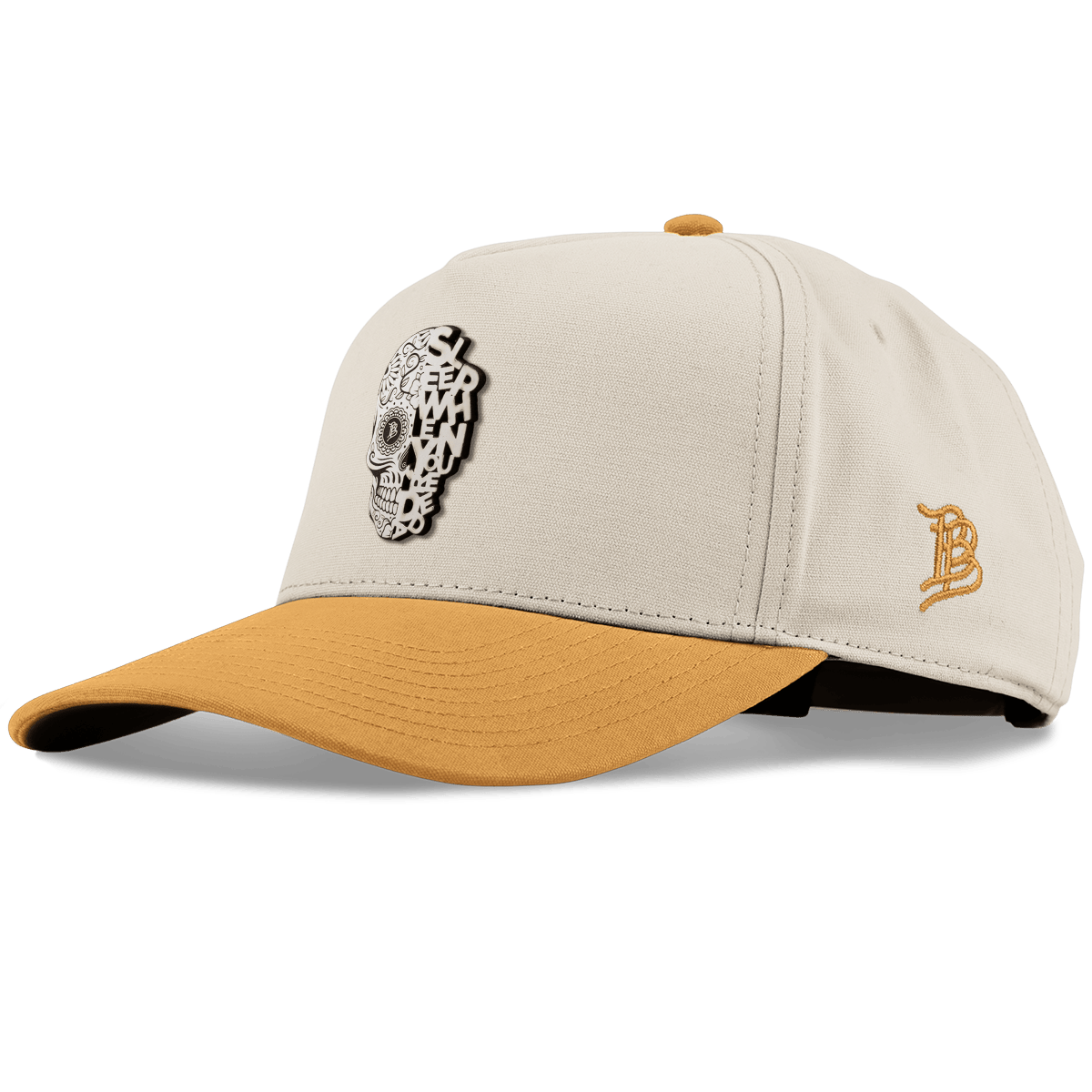 Sleep When You're Dead Skull Curved 5 Panel Canvas BeigeWheat