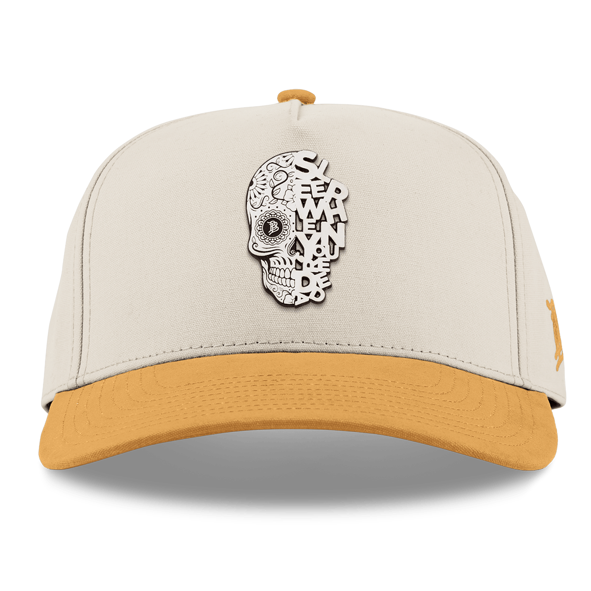 Sleep When You're Dead Skull Curved 5 Panel Canvas Beige/Wheat