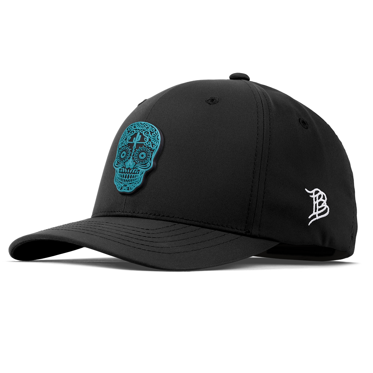 Turquoise Skull PVC Flexfit Performance Fitted Black