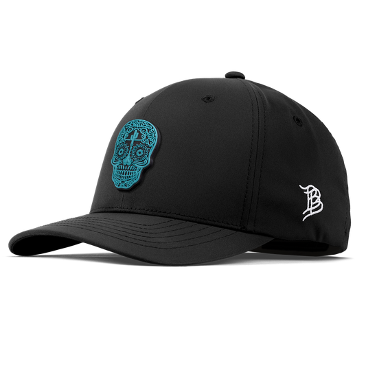 Turquoise Skull PVC Flexfit Performance Fitted Black