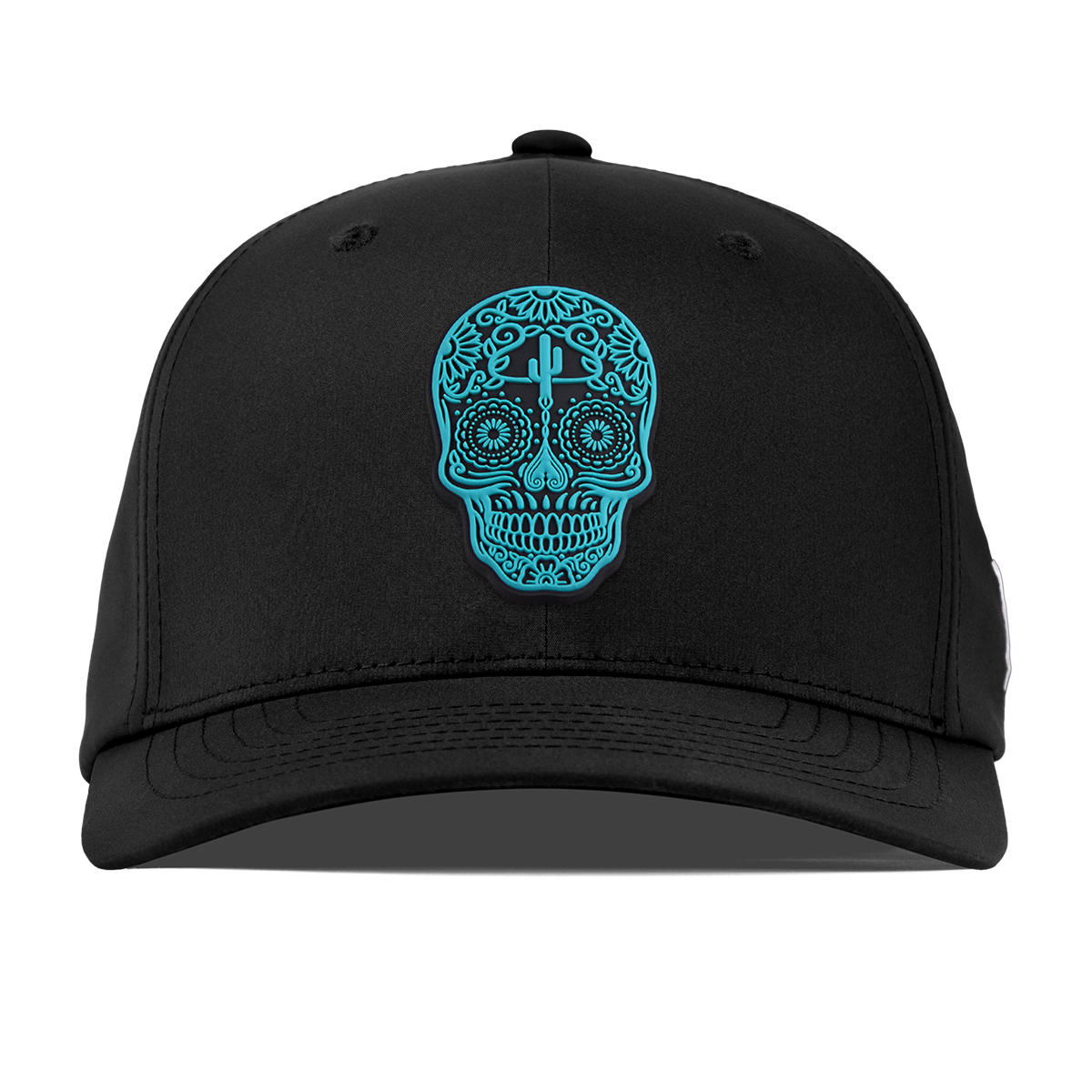 Turquoise Skull PVC Flexfit Performance Fitted Black