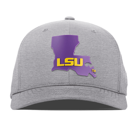 Louisiana State University "LSU Purple State" Flexfit Performance Fitted Heather Gray