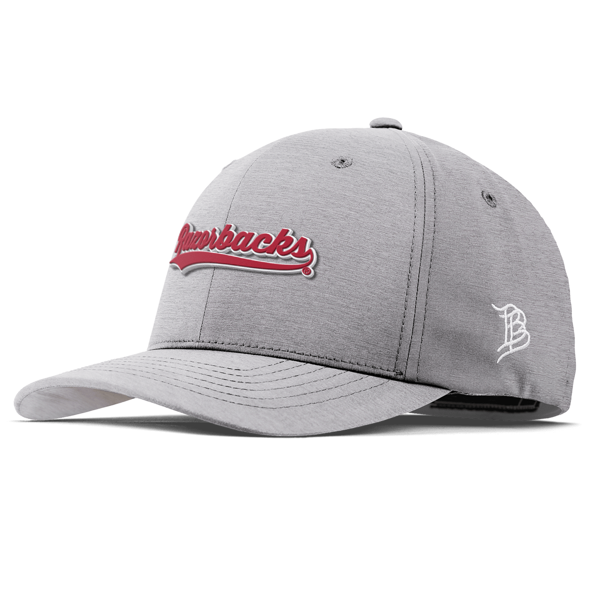 University of Arkansas "Razorback Script" Flexfit Performance Fitted Heather Gray