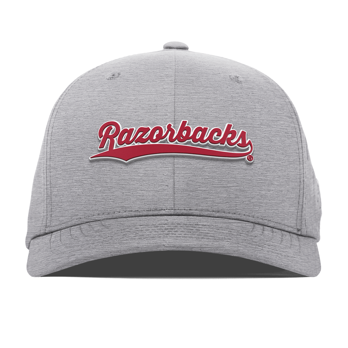 University of Arkansas "Razorback Script" Flexfit Performance Fitted Heather Gray