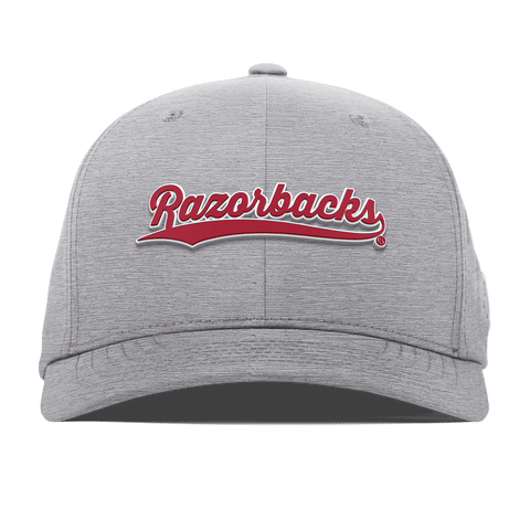 University of Arkansas "Razorback Script" Flexfit Performance Fitted Heather Gray