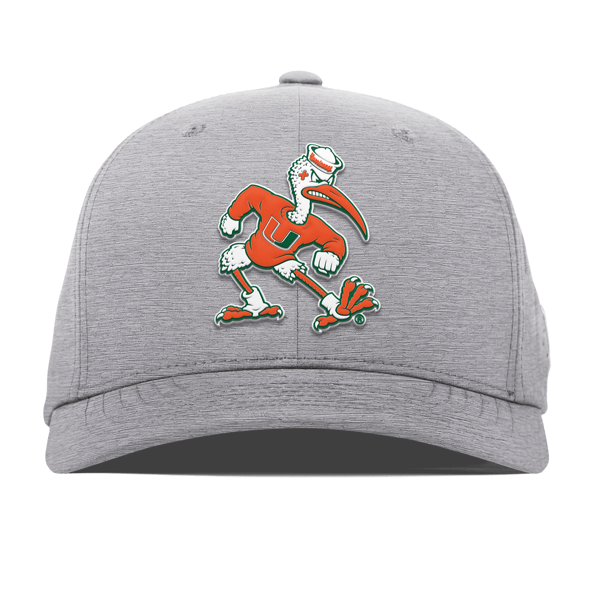 University of Miami "Sebastian the Ibis" Flexfit Performance Fitted Heather Gray