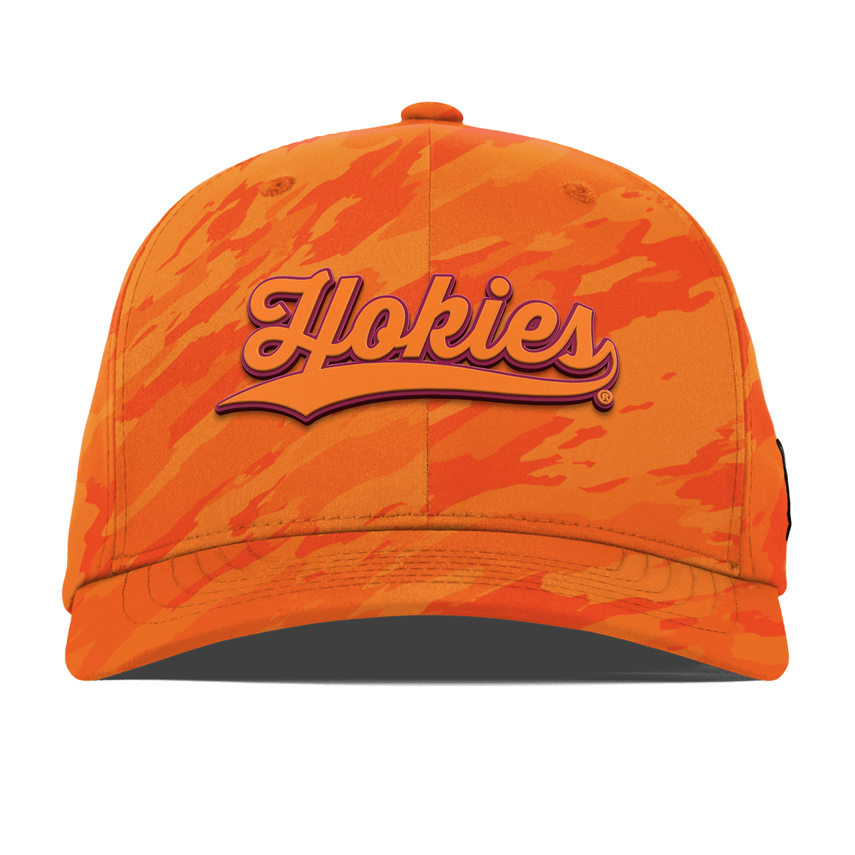 Virginia Tech University "Hokies Script" Flexfit Performance Fitted Blaze Orange Camo