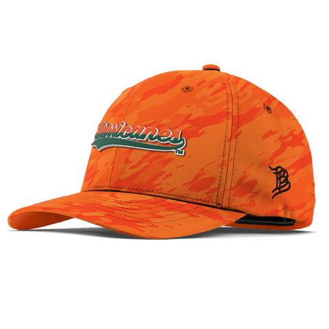 University of Miami "Hurricanes Script" Flexfit Performance Fitted Blaze Orange Camo