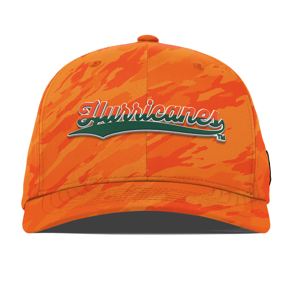 University of Miami "Hurricanes Script" Flexfit Performance Fitted Blaze Orange Camo