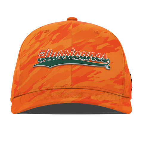 University of Miami "Hurricanes Script" Flexfit Performance Fitted Blaze Orange Camo
