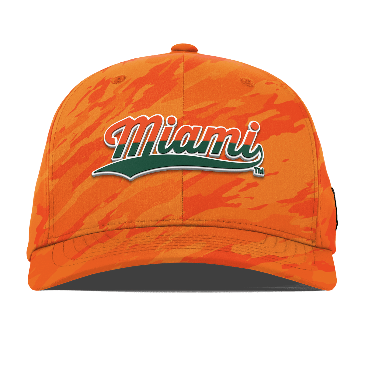 University of Miami "Miami Script" Flexfit Performance Fitted Blaze Orange Camo