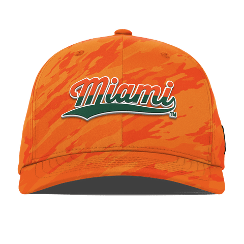 University of Miami "Miami Script" Flexfit Performance Fitted Blaze Orange Camo