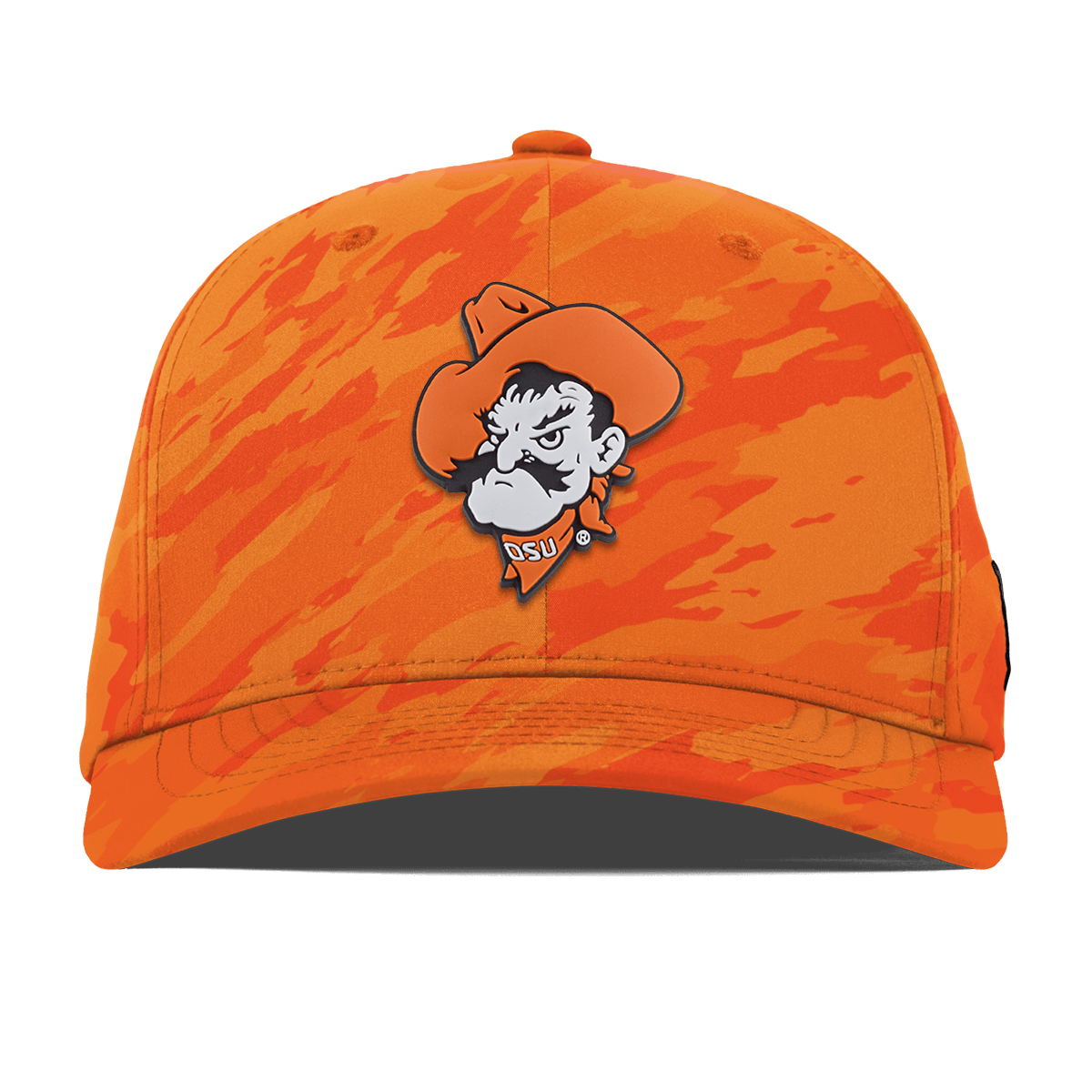 Oklahoma State University "OSU Pistol Pete" Flexfit Performance Fitted Blaze Orange Camo