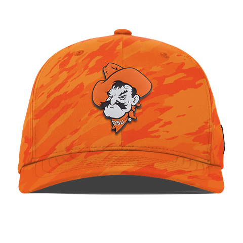 Oklahoma State University "OSU Pistol Pete" Flexfit Performance Fitted Blaze Orange Camo