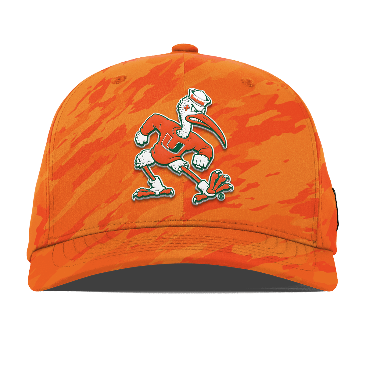 University of Miami "Sebastian the Ibis" Flexfit Performance Fitted Blaze Orange Camo