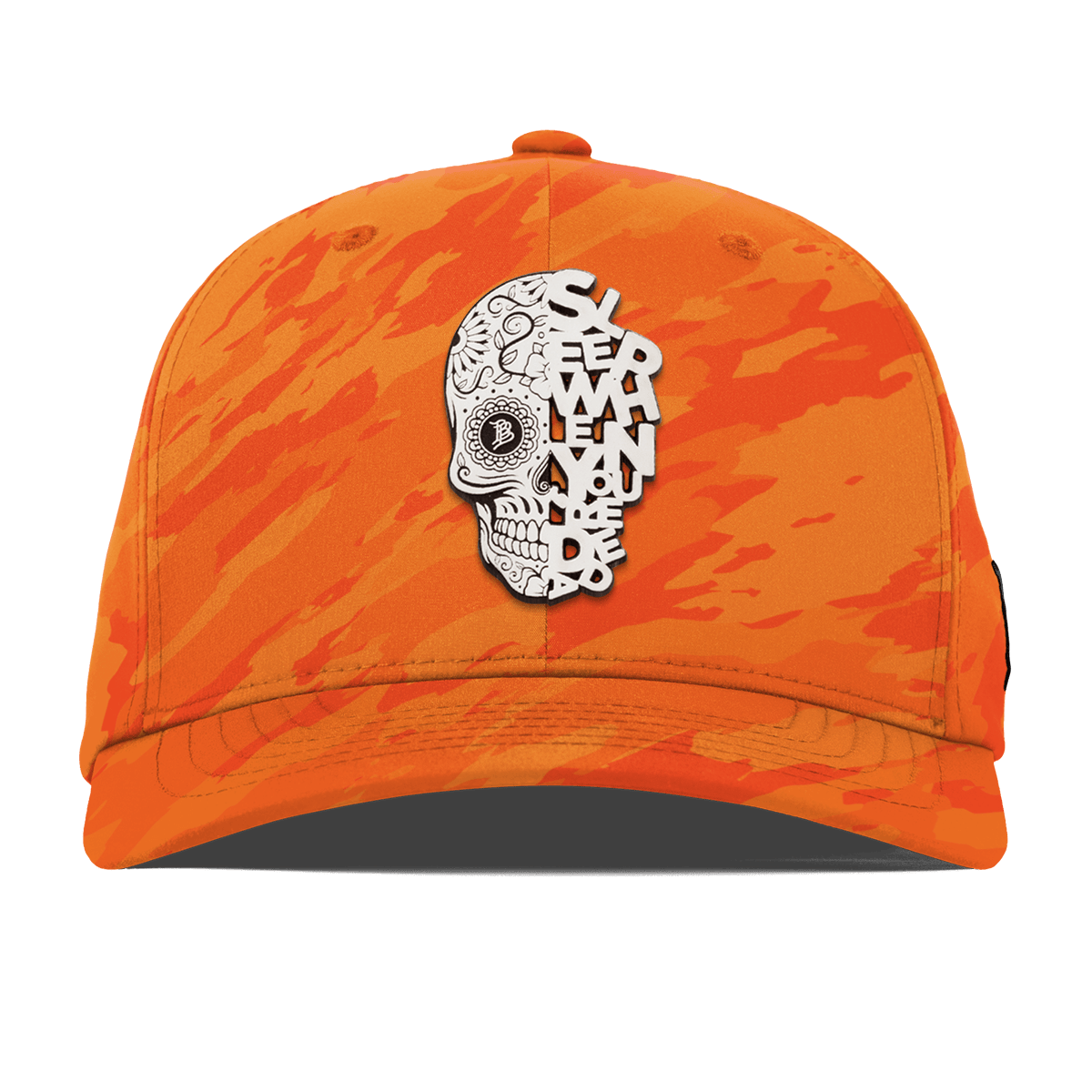Sleep When You're Dead Skull Flexfit Performance Fitted Blaze Orange Camo