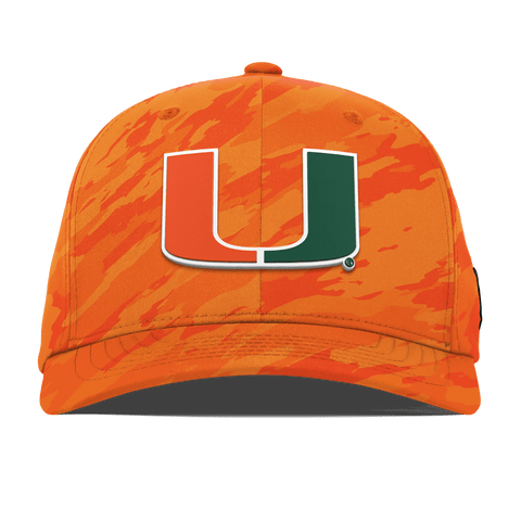 University of Miami "Miami Team Logo" Flexfit Performance Fitted Blaze Orange Camo