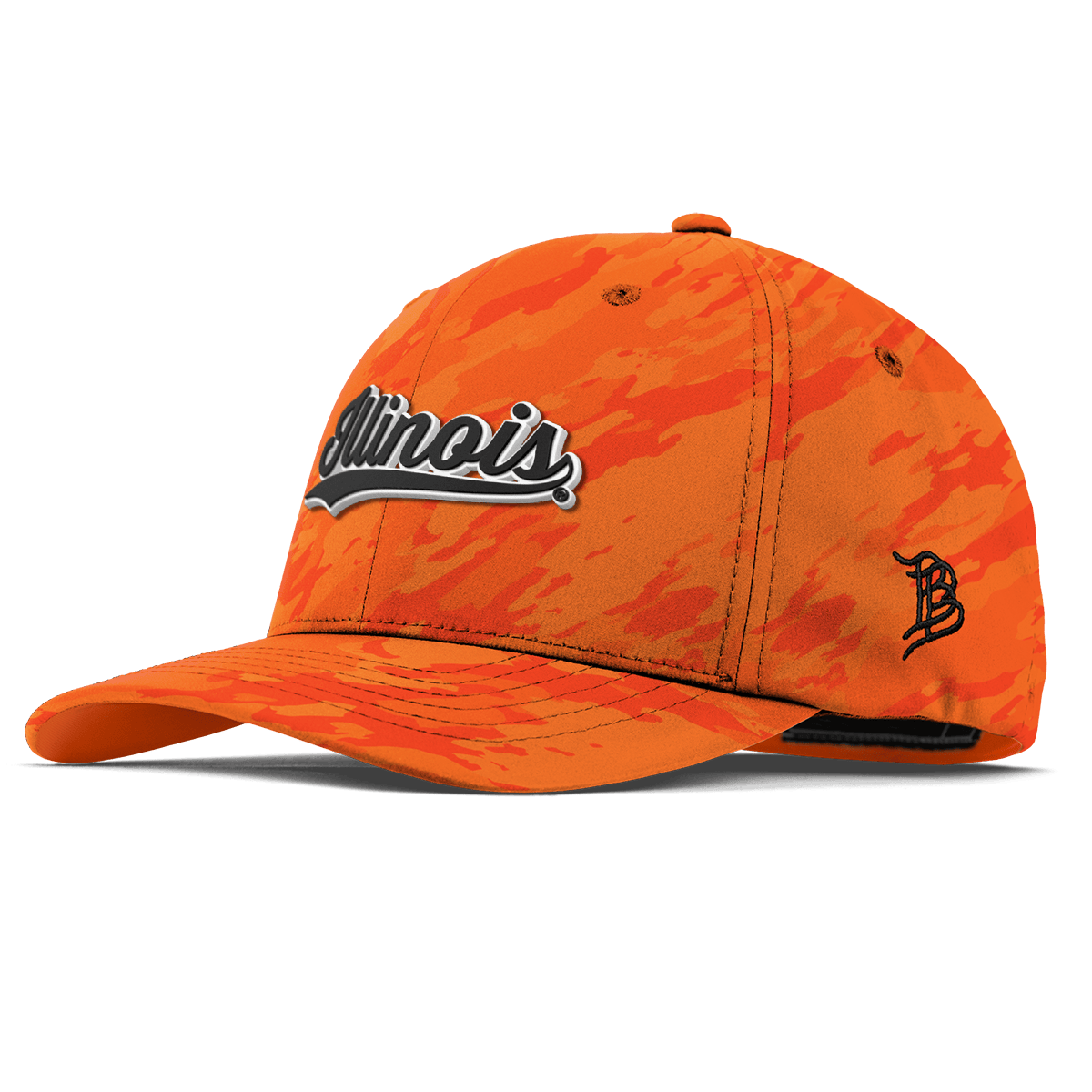 University of Illinois "Vintage Illinois Script" Flexfit Performance Fitted Blaze Orange Camo