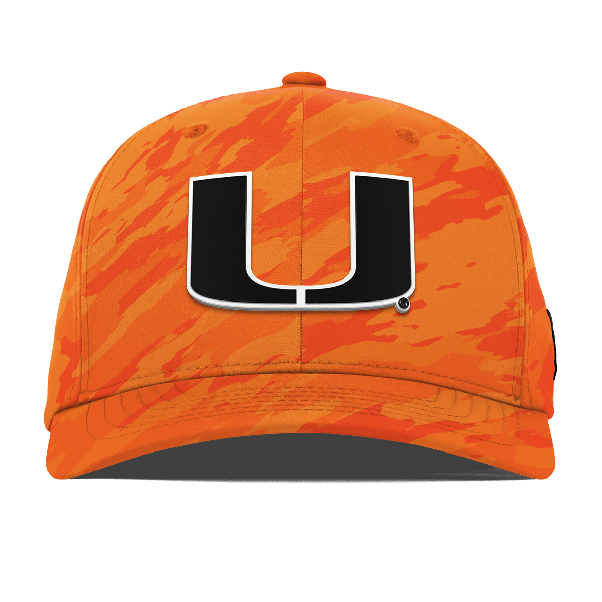 University of Miami "Vintage Miami Team Logo" Flexfit Performance Fitted Blaze Orange Camo