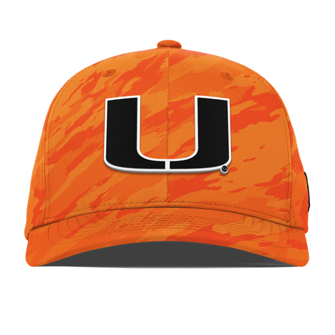 University of Miami "Vintage Miami Team Logo" Flexfit Performance Fitted Blaze Orange Camo