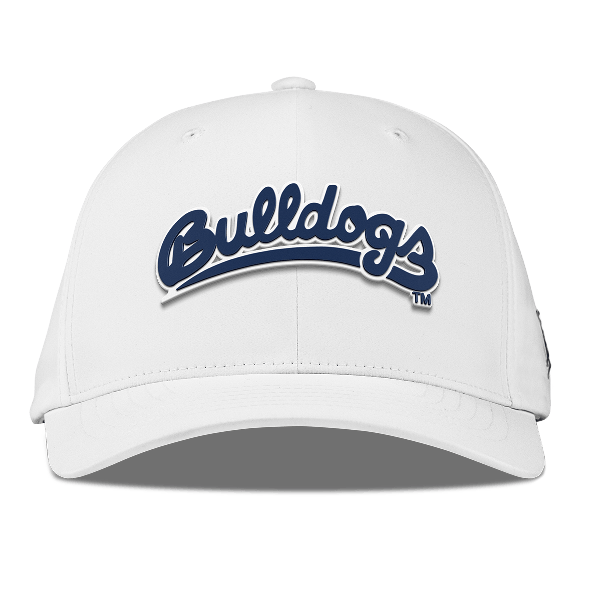 Fresno State University "Bulldogs Script Navy" Flexfit Performance Fitted White