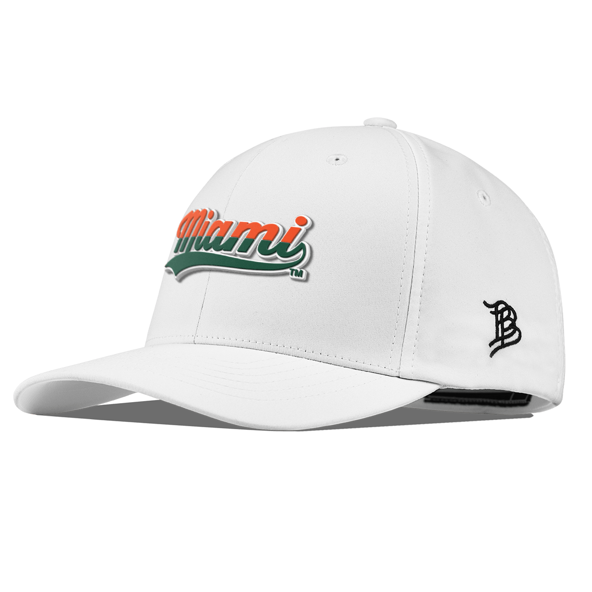 University of Miami "Miami Script" Flexfit Performance Fitted White