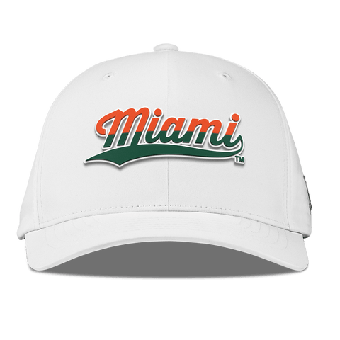 University of Miami "Miami Script" Flexfit Performance Fitted White