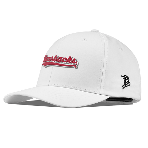 University of Arkansas "Razorback Script" Flexfit Performance Fitted White