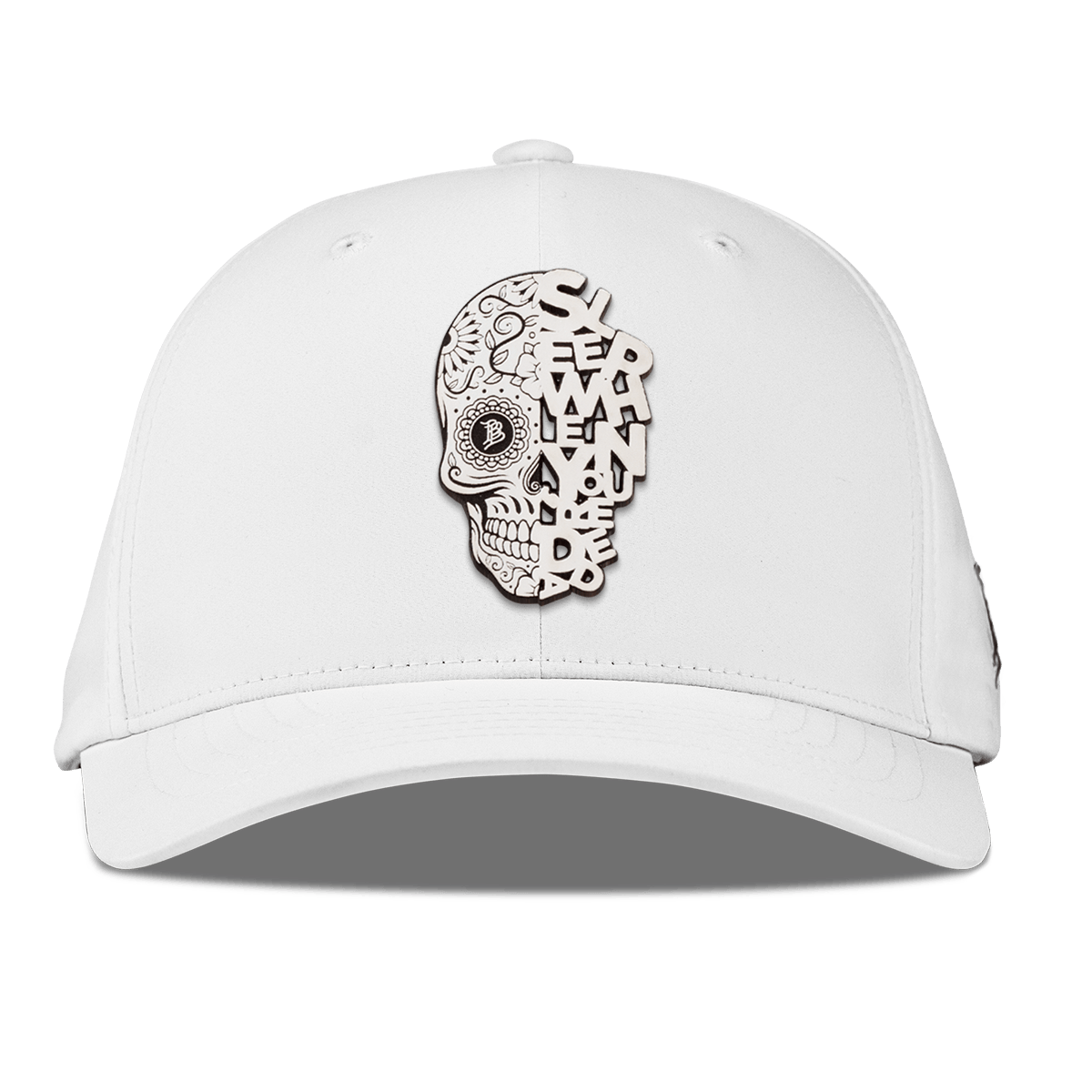 Sleep When You're Dead Skull Flexfit Performance Fitted White