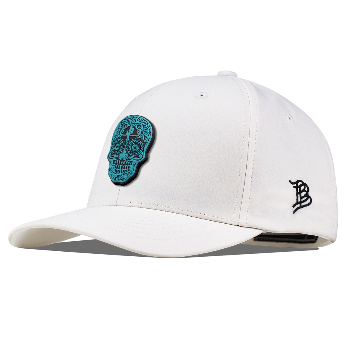 Turquoise Skull PVC Flexfit Performance Fitted White
