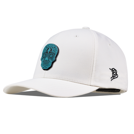 Turquoise Skull PVC Flexfit Performance Fitted White